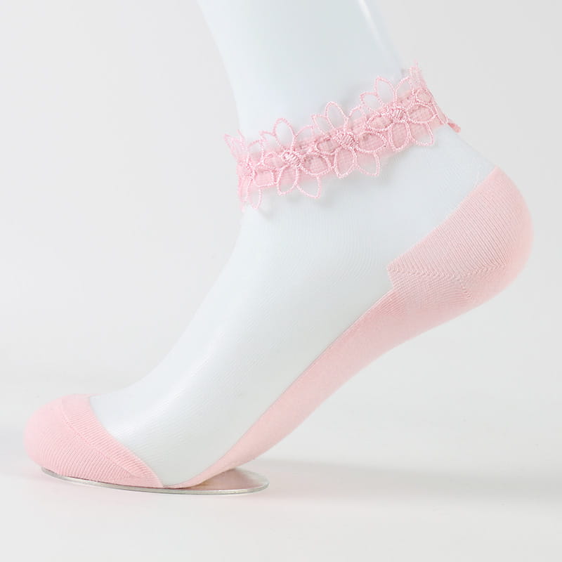 Chaussettes en soie transparentes pour femmes, vente en gros, mignonnes filles, dentelle transparente, dames