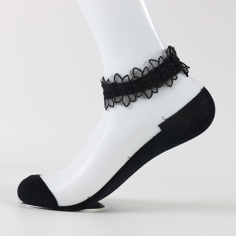 Chaussettes en soie transparentes pour femmes, vente en gros, mignonnes filles, dentelle transparente, dames