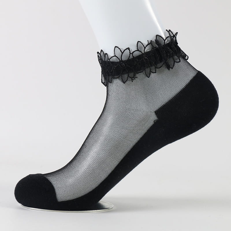 Chaussettes en soie transparentes pour femmes, vente en gros, mignonnes filles, dentelle transparente, dames