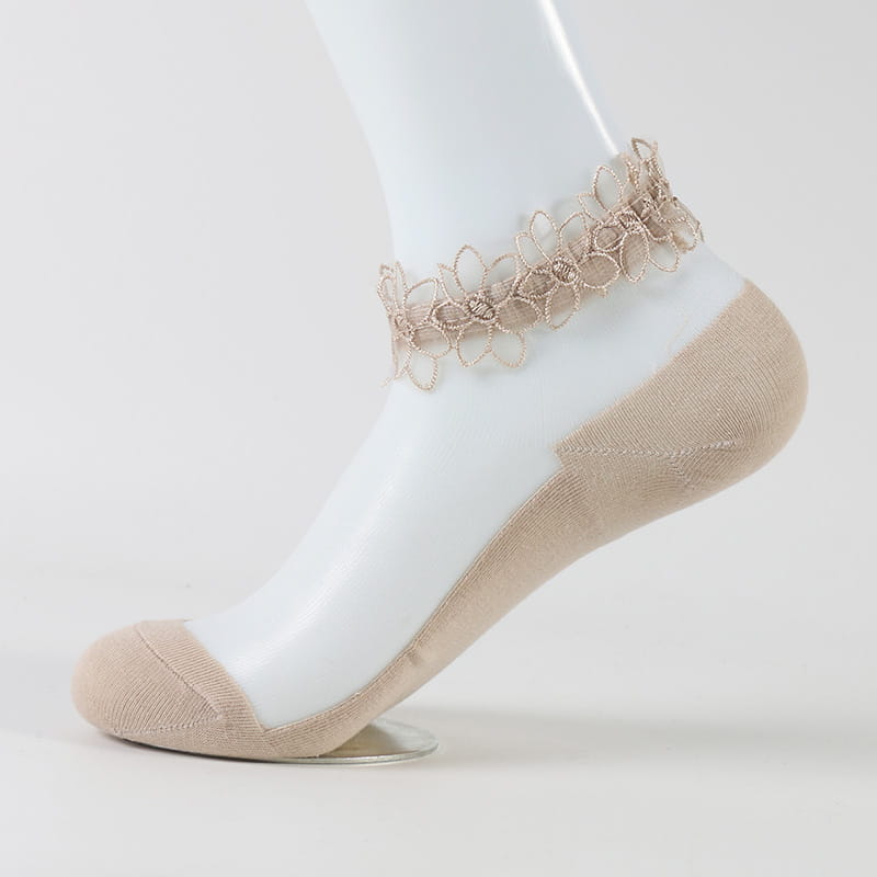 Chaussettes en soie transparentes pour femmes, vente en gros, mignonnes filles, dentelle transparente, dames