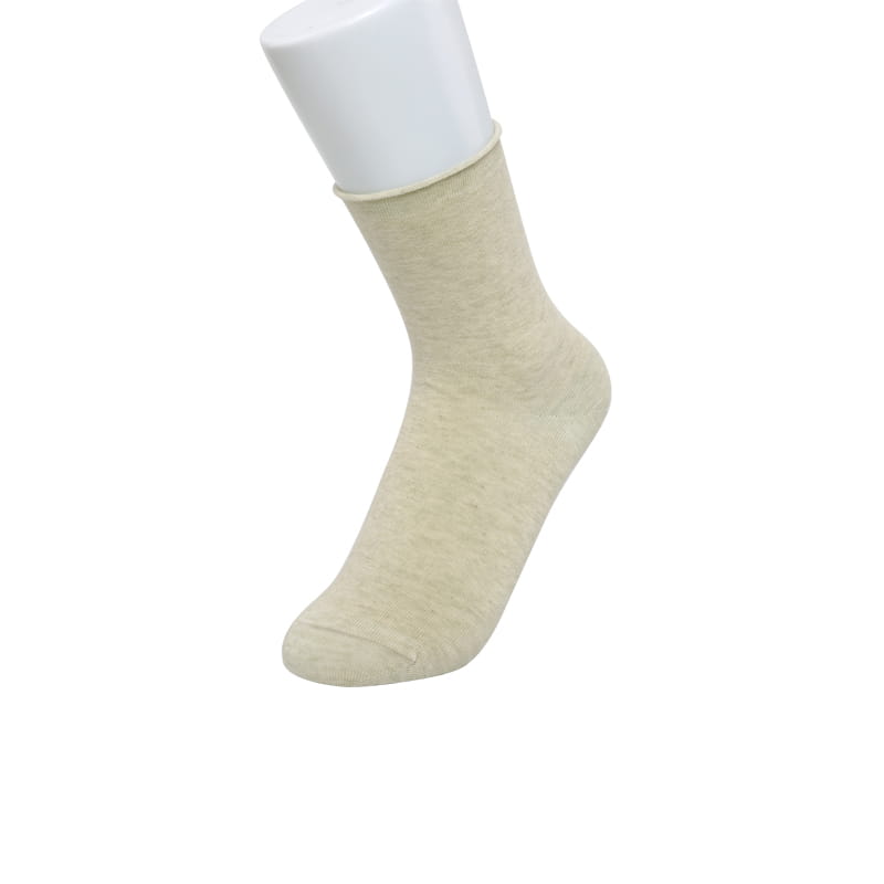 Fil de coton de couleur naturelle, bouche roulée, chaussettes pour femmes respirantes, absorbant l'humidité, inoffensives, épaissies 98% coton cousues à la main