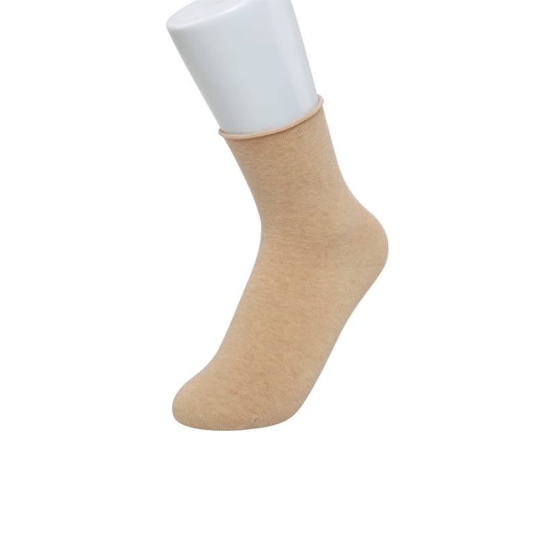 Fil de coton de couleur naturelle, bouche roulée, chaussettes pour femmes respirantes, absorbant l'humidité, inoffensives, épaissies 98% coton cousues à la main