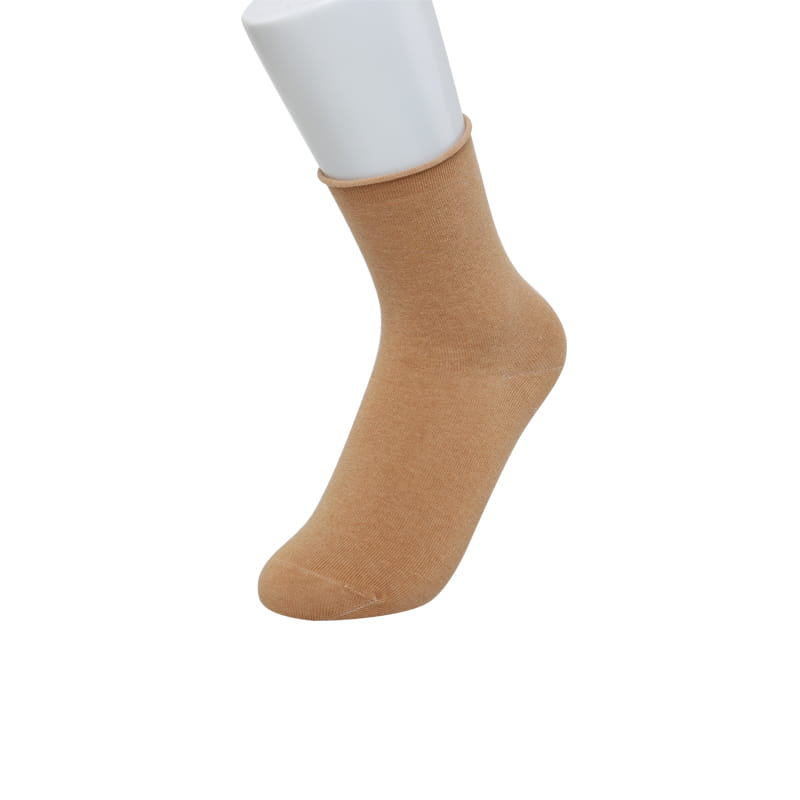 Fil de coton de couleur naturelle, bouche roulée, chaussettes pour femmes respirantes, absorbant l'humidité, inoffensives, épaissies 98% coton cousues à la main