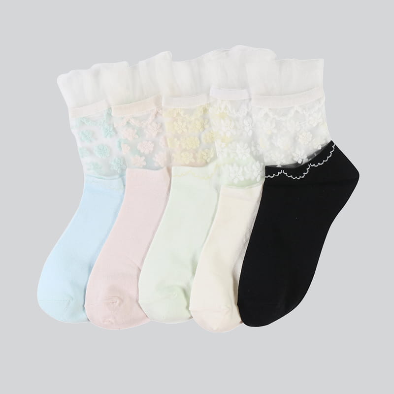 Mode coréenne et confortable chaussettes en coton pour femmes en soie de verre Luokou transparent