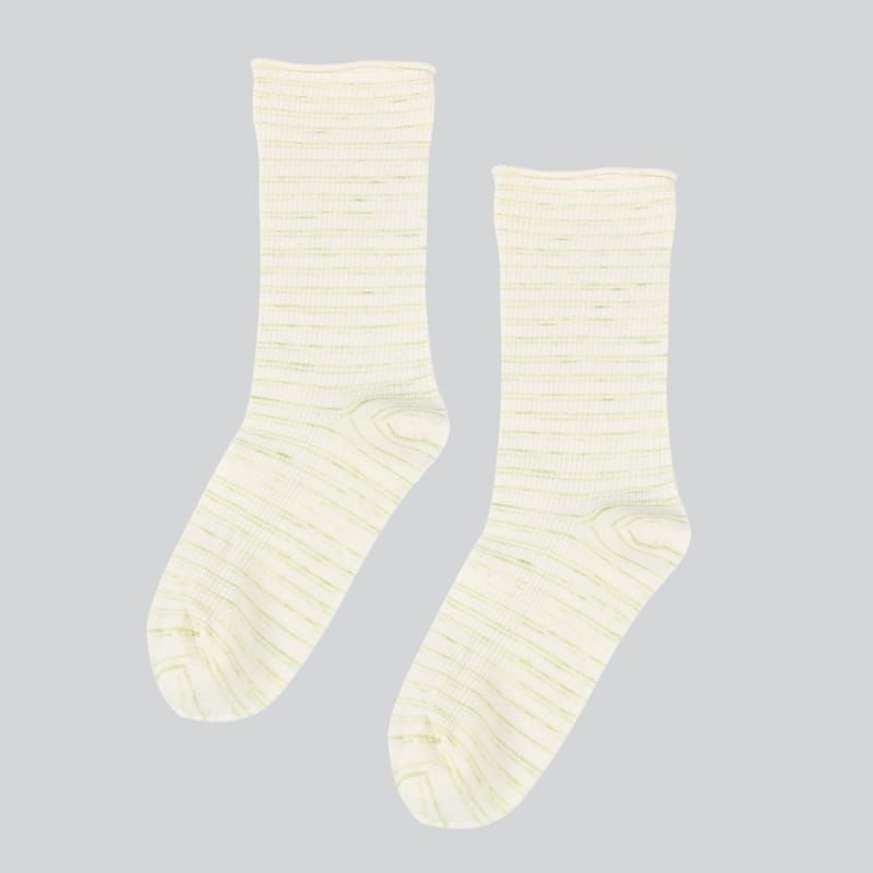 Nouveauté échantillon conception vert rayure côtelé équipage femmes chaussettes en coton peigné