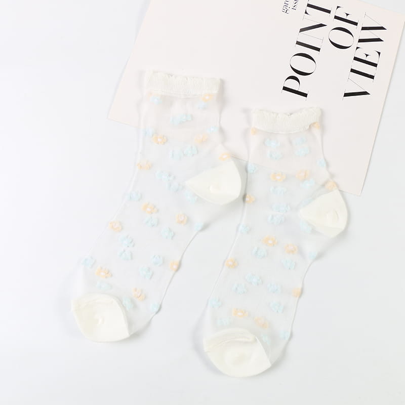 Chaussettes d'été en dentelle de cristal, petites fleurs transparentes en verre floral