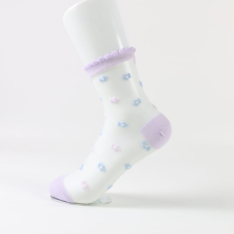 Chaussettes d'été en dentelle de cristal, petites fleurs transparentes en verre floral