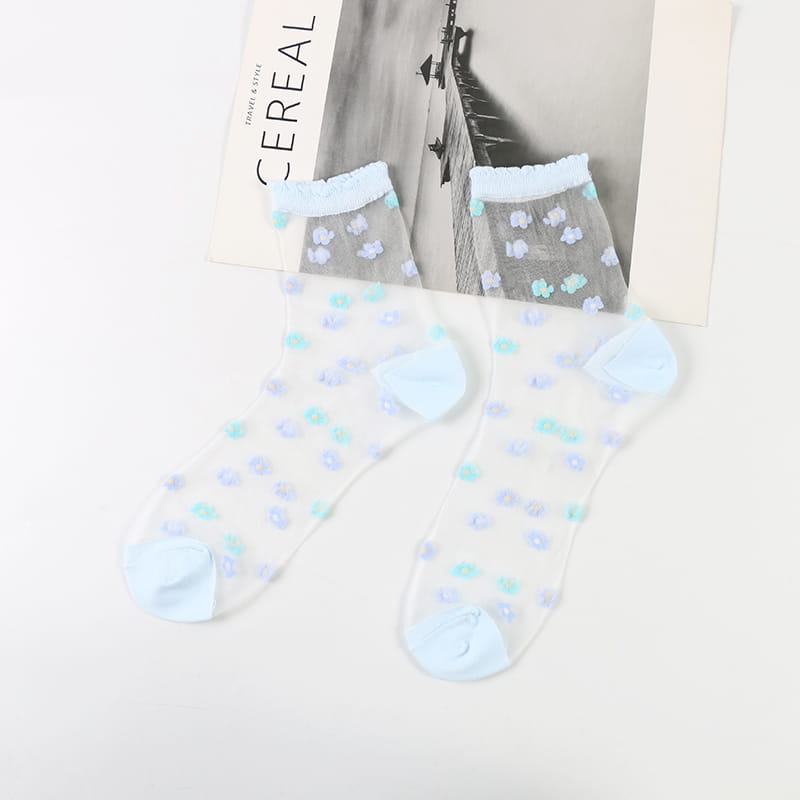 Chaussettes d'été en dentelle de cristal, petites fleurs transparentes en verre floral