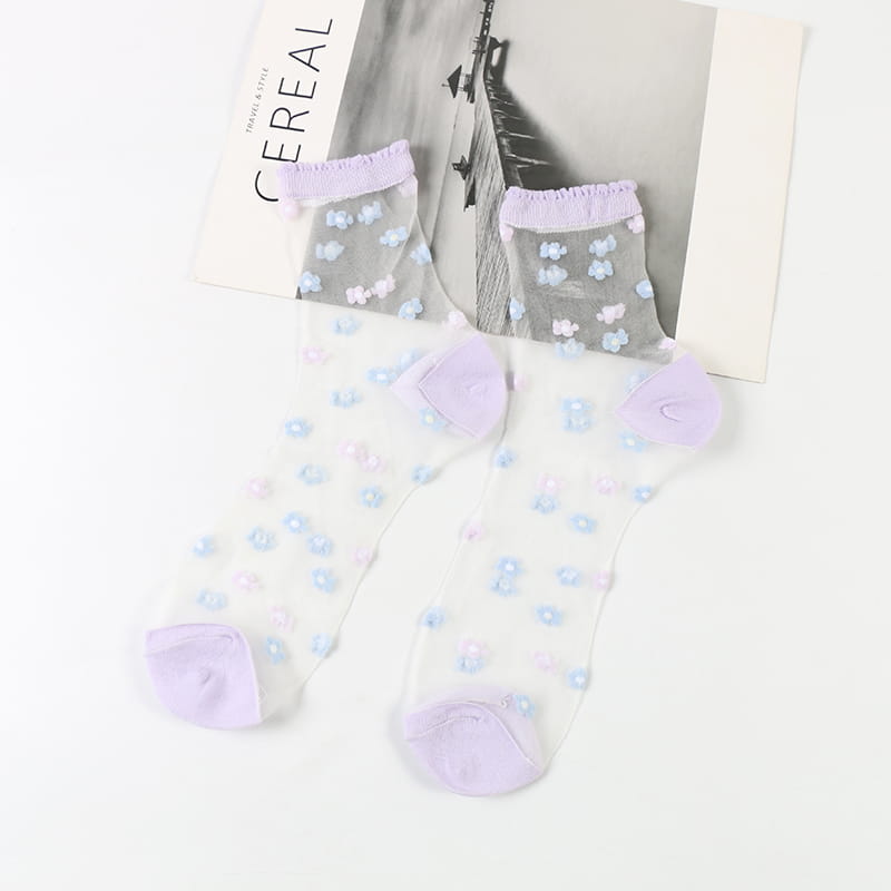 Chaussettes d'été en dentelle de cristal, petites fleurs transparentes en verre floral