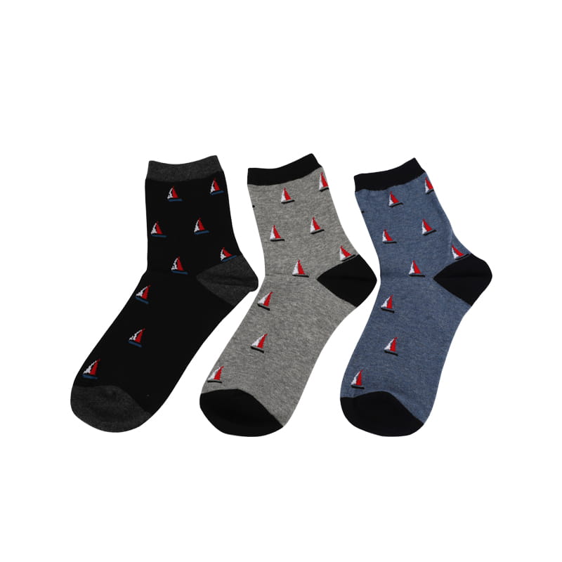 Chaussettes épaisses en coton peigné pour hommes, motif de voilier, cousues à la main, automne et hiver