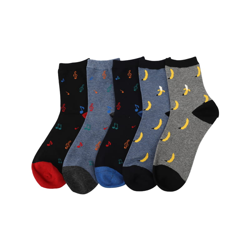 Chaussettes en coton peigné épais pour hommes, motif de notes d'automne et d'hiver, cousues à la main