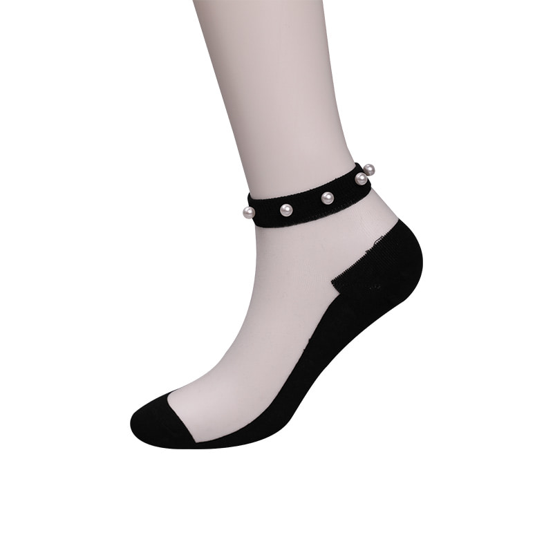 Mode nylon transparent soie coton bas femmes bateau chaussettes haut perle verre cristal soie femmes bateau chaussettes WSD1288