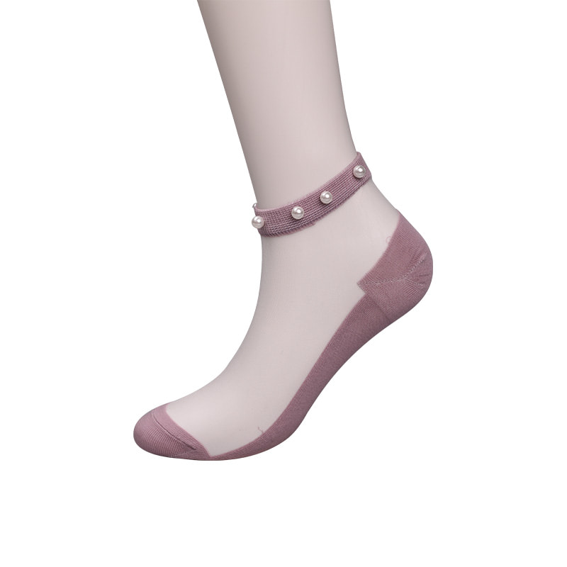 Mode nylon transparent soie coton bas femmes bateau chaussettes haut perle verre cristal soie femmes bateau chaussettes WSD1288