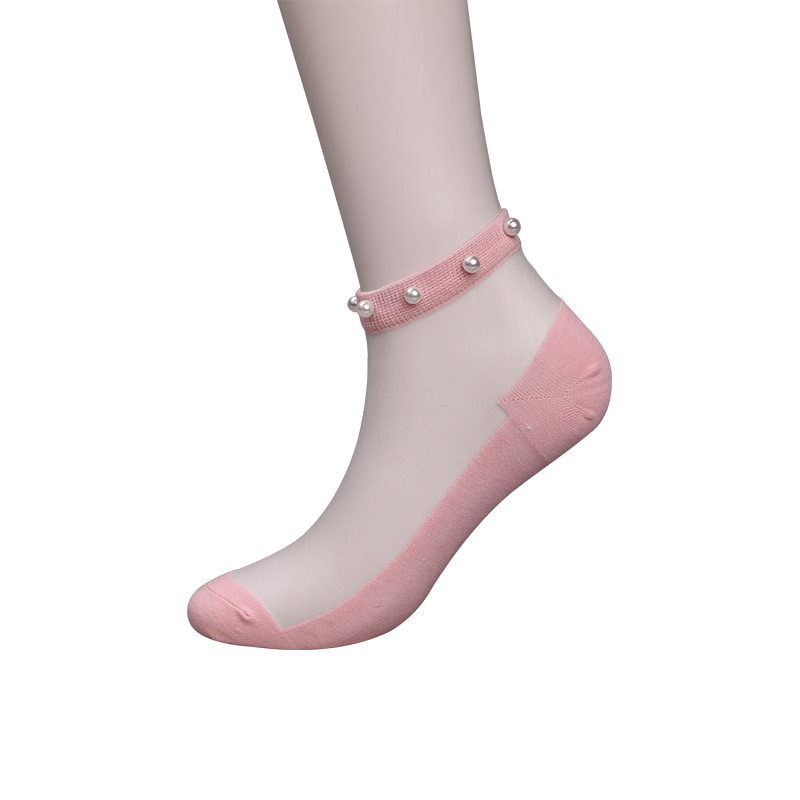 Mode nylon transparent soie coton bas femmes bateau chaussettes haut perle verre cristal soie femmes bateau chaussettes WSD1288