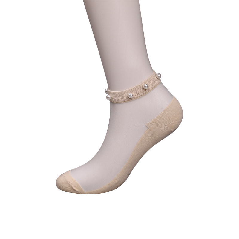 Mode nylon transparent soie coton bas femmes bateau chaussettes haut perle verre cristal soie femmes bateau chaussettes WSD1288