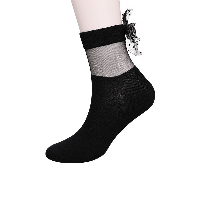 Mode verre soie coton bas femmes chaussettes couture transparente soie nœud papillon femmes chaussettes cristal soie femmes chaussettes WSD1911