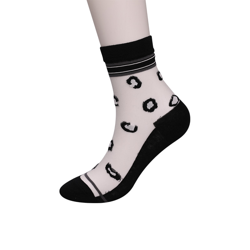 Mode transparent nylon soie coton bas femmes chaussettes motif léopard fleur transparent soie femmes chaussettes cristal soie femmes chaussettes WSD1939