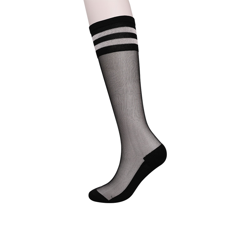 Mode nylon transparent soie coton bas haut Luokou horizontal rayé fleur cristal soie midi et demi chaussettes WSD1951