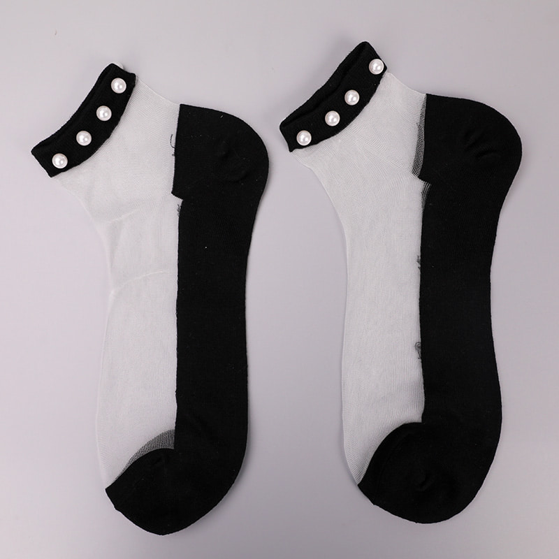 Mode nylon transparent soie coton bas femmes bateau chaussettes haut perle verre cristal soie femmes bateau chaussettes WSD1288
