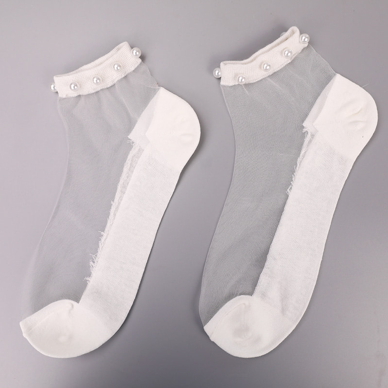 Mode nylon transparent soie coton bas femmes bateau chaussettes haut perle verre cristal soie femmes bateau chaussettes WSD1288