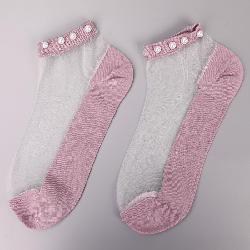 Mode nylon transparent soie coton bas femmes bateau chaussettes haut perle verre cristal soie femmes bateau chaussettes WSD1288