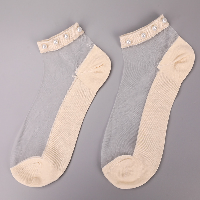Mode nylon transparent soie coton bas femmes bateau chaussettes haut perle verre cristal soie femmes bateau chaussettes WSD1288