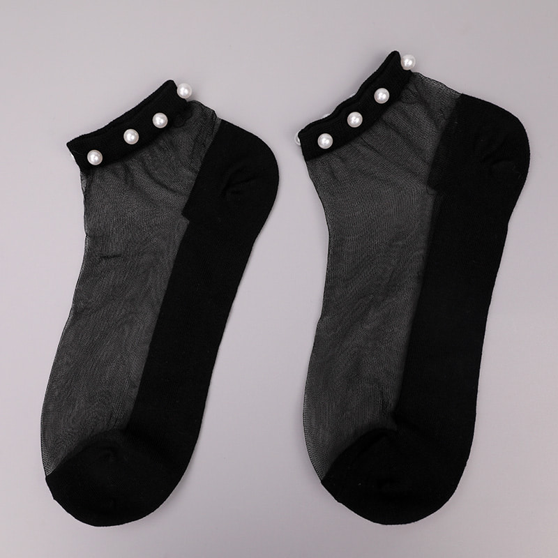 Mode nylon transparent soie coton bas femmes bateau chaussettes haut perle verre cristal soie femmes bateau chaussettes WSD1288