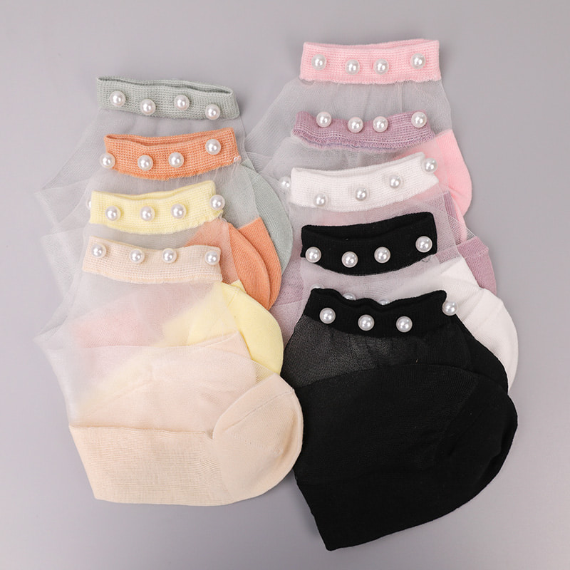 Mode nylon transparent soie coton bas femmes bateau chaussettes haut perle verre cristal soie femmes bateau chaussettes WSD1288
