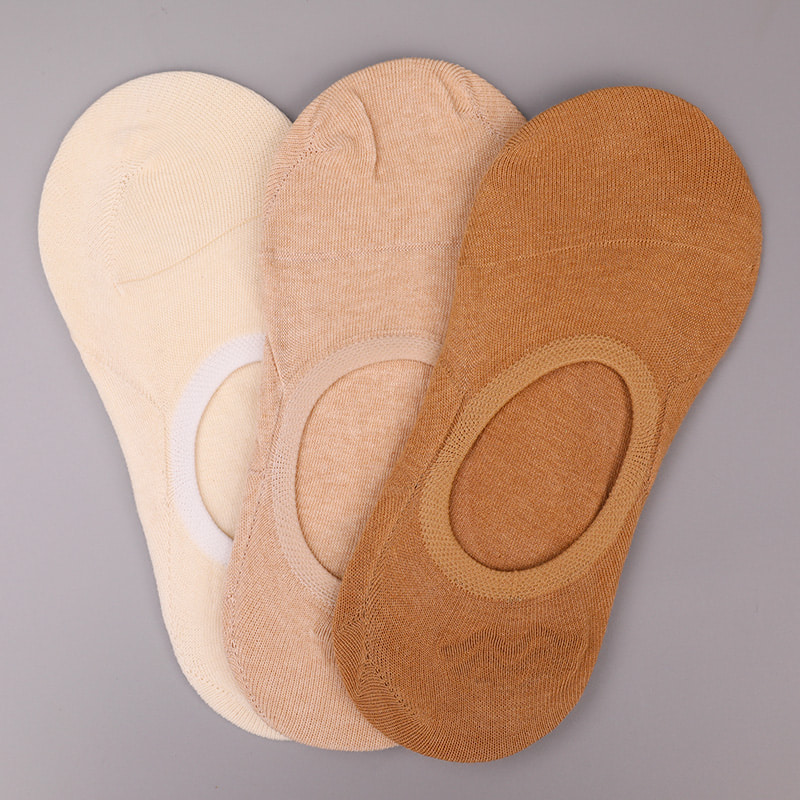 Chaussettes femme invisibles cousues main en coton de couleur naturelle, maille, WSD1401