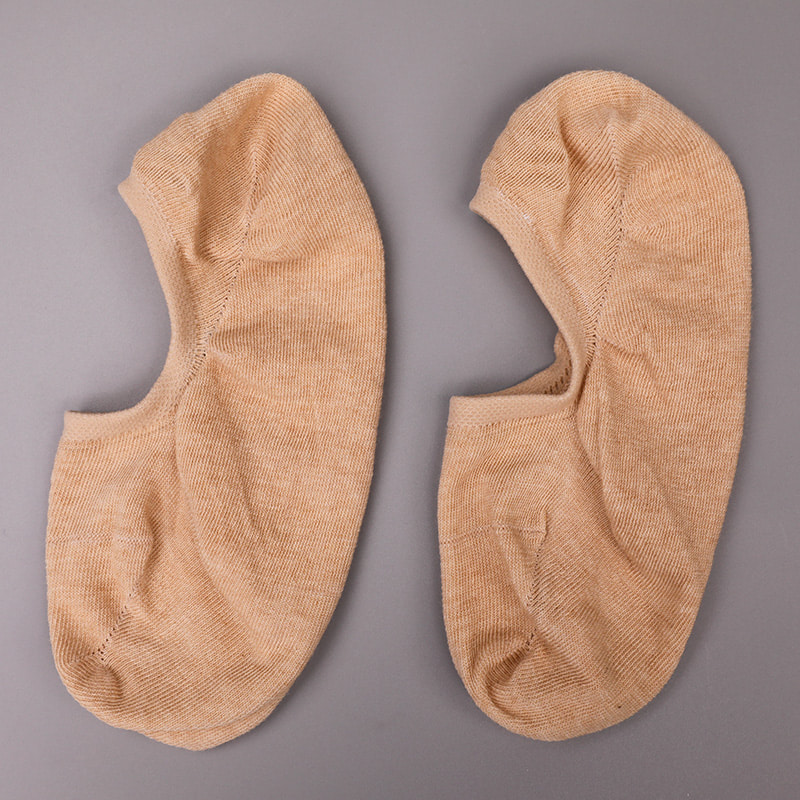 Chaussettes femme invisibles cousues main en coton de couleur naturelle, maille, WSD1401