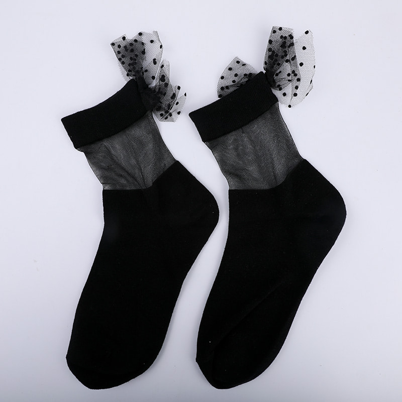 Mode verre soie coton bas femmes chaussettes couture transparente soie nœud papillon femmes chaussettes cristal soie femmes chaussettes WSD1911