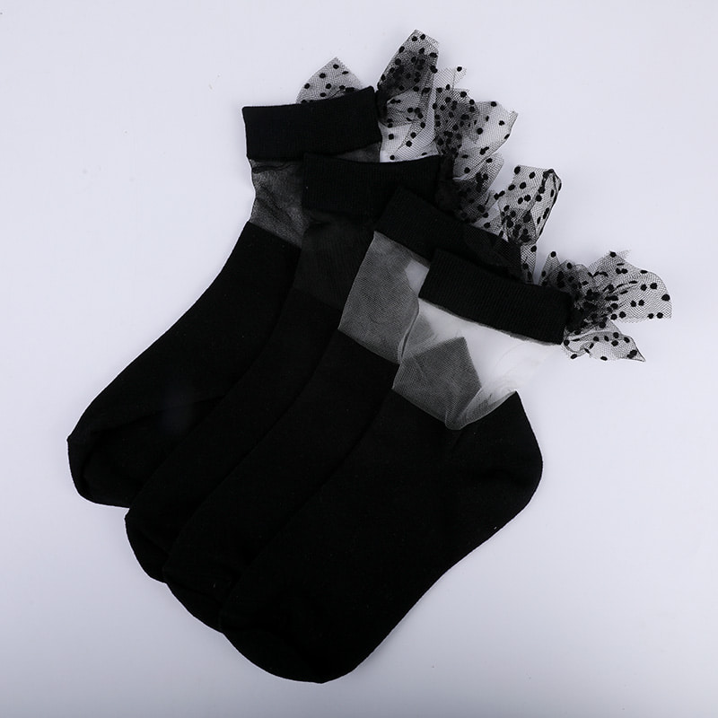 Mode verre soie coton bas femmes chaussettes couture transparente soie nœud papillon femmes chaussettes cristal soie femmes chaussettes WSD1911