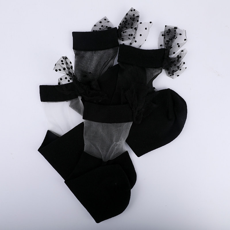 Mode verre soie coton bas femmes chaussettes couture transparente soie nœud papillon femmes chaussettes cristal soie femmes chaussettes WSD1911