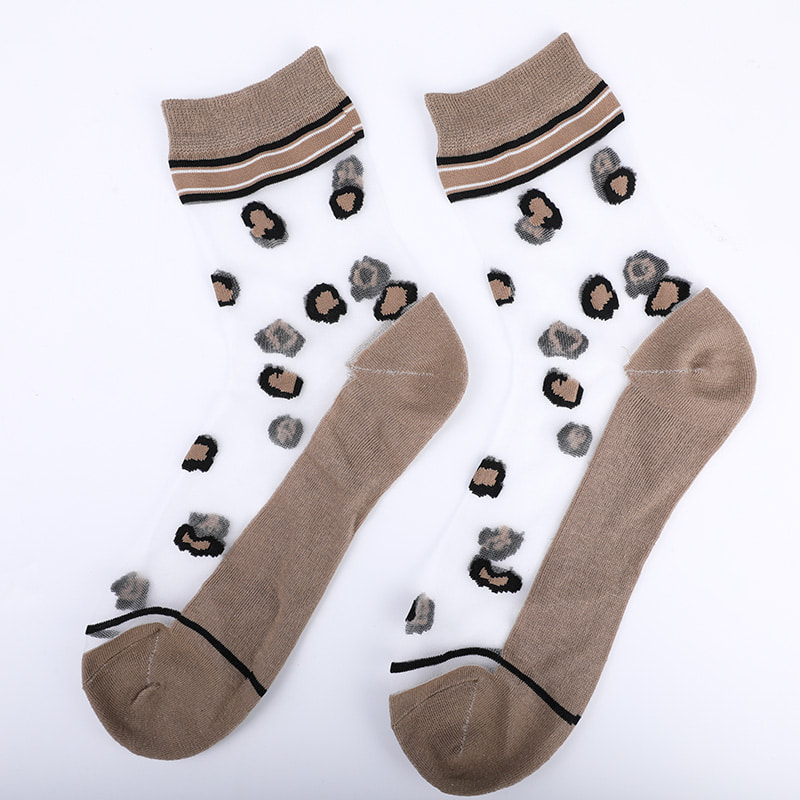 Mode transparent nylon soie coton bas femmes chaussettes motif léopard fleur transparent soie femmes chaussettes cristal soie femmes chaussettes WSD1939