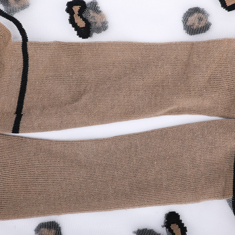 Mode transparent nylon soie coton bas femmes chaussettes motif léopard fleur transparent soie femmes chaussettes cristal soie femmes chaussettes WSD1939