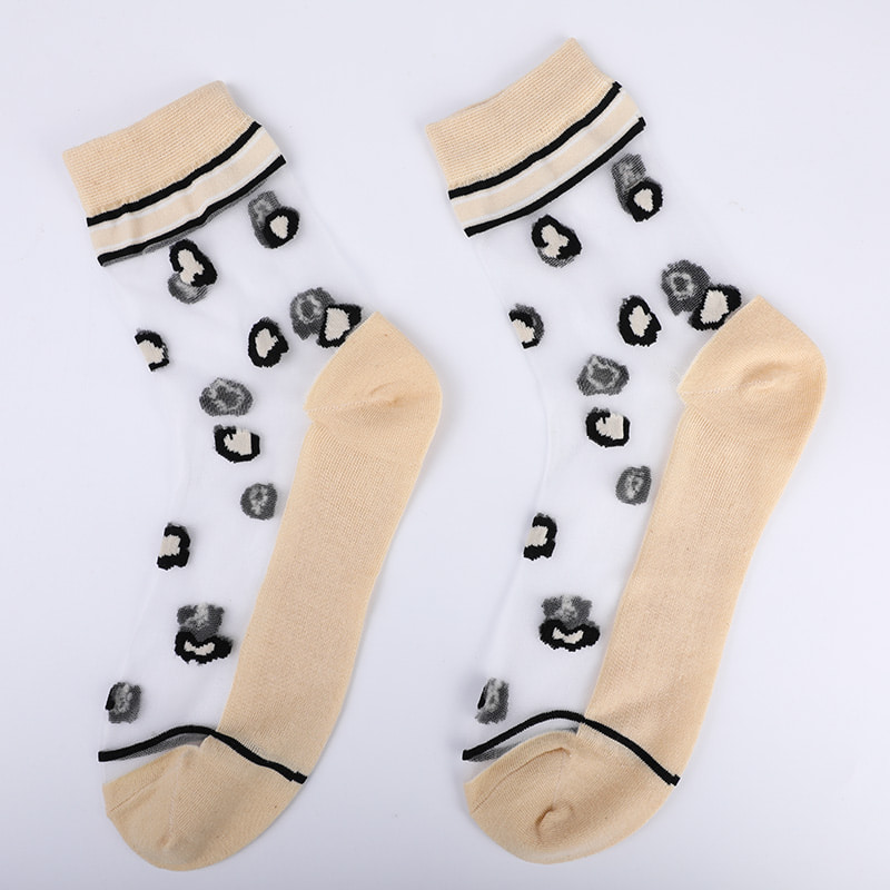 Mode transparent nylon soie coton bas femmes chaussettes motif léopard fleur transparent soie femmes chaussettes cristal soie femmes chaussettes WSD1939