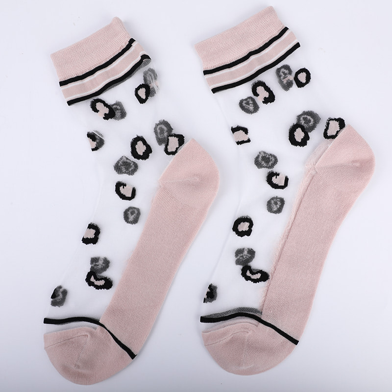 Mode transparent nylon soie coton bas femmes chaussettes motif léopard fleur transparent soie femmes chaussettes cristal soie femmes chaussettes WSD1939