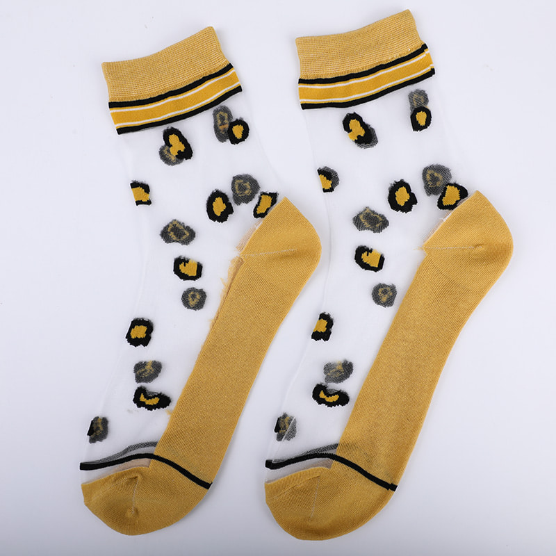 Mode transparent nylon soie coton bas femmes chaussettes motif léopard fleur transparent soie femmes chaussettes cristal soie femmes chaussettes WSD1939