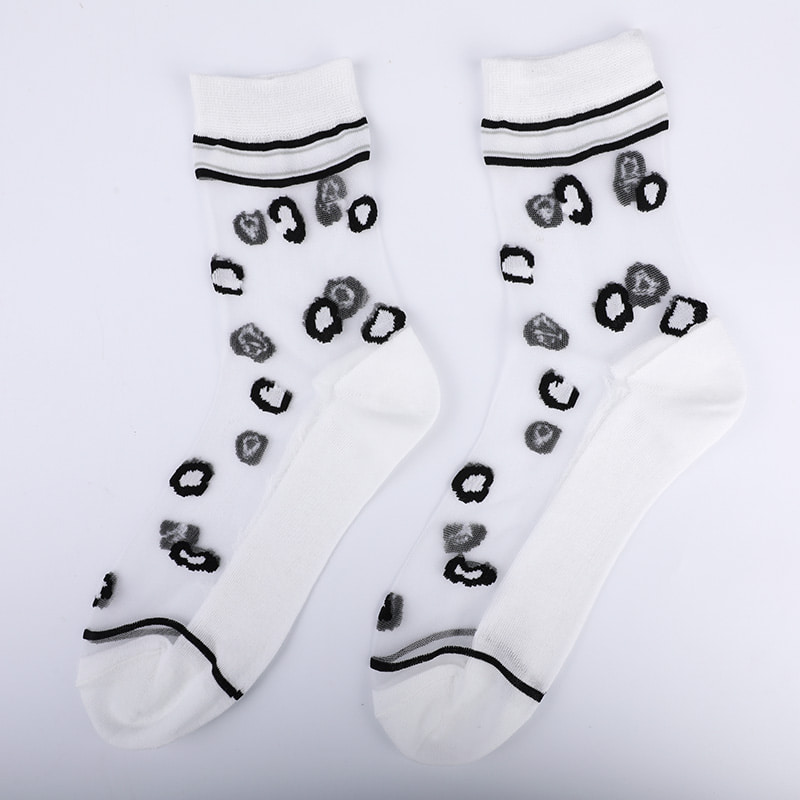 Mode transparent nylon soie coton bas femmes chaussettes motif léopard fleur transparent soie femmes chaussettes cristal soie femmes chaussettes WSD1939