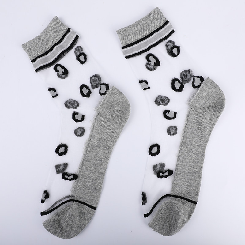 Mode transparent nylon soie coton bas femmes chaussettes motif léopard fleur transparent soie femmes chaussettes cristal soie femmes chaussettes WSD1939