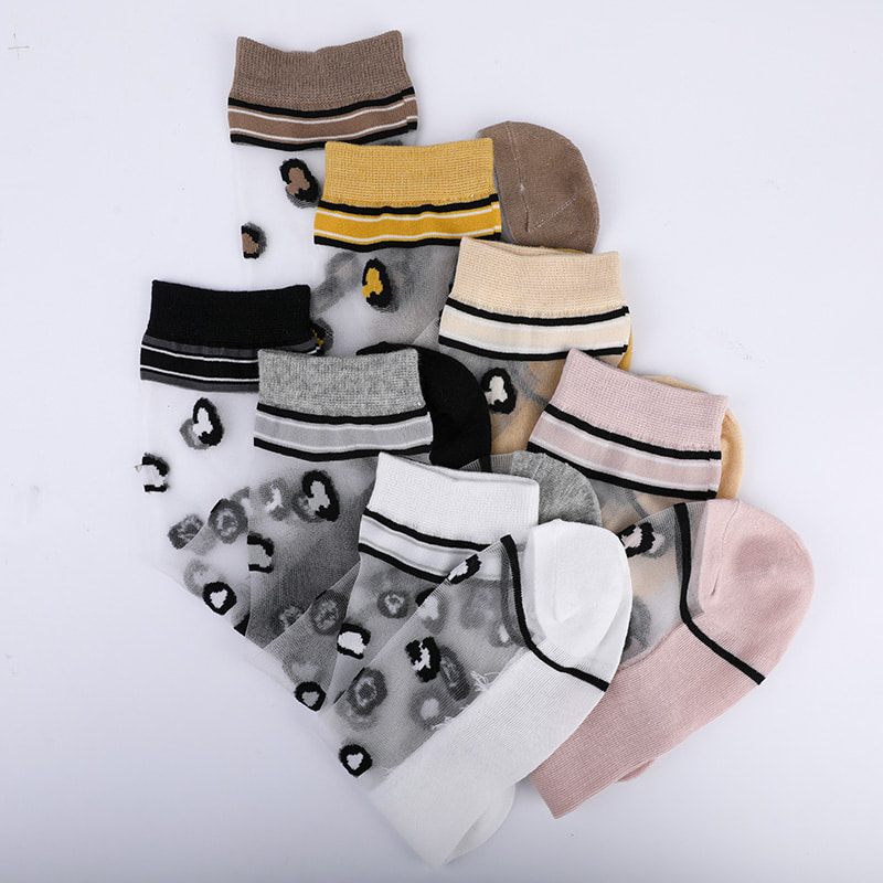 Mode transparent nylon soie coton bas femmes chaussettes motif léopard fleur transparent soie femmes chaussettes cristal soie femmes chaussettes WSD1939