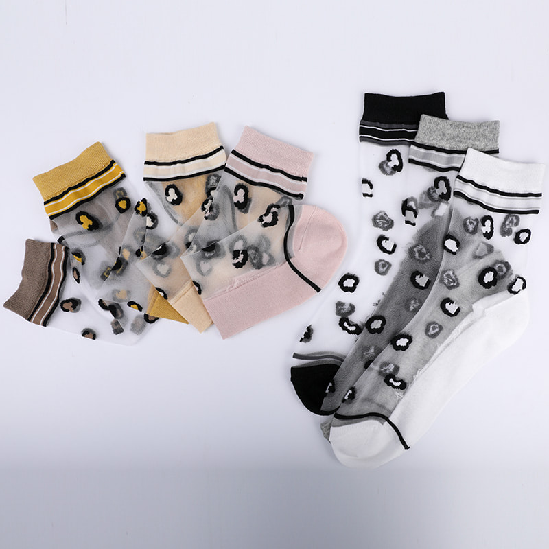 Mode transparent nylon soie coton bas femmes chaussettes motif léopard fleur transparent soie femmes chaussettes cristal soie femmes chaussettes WSD1939