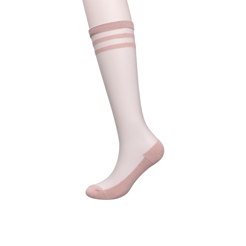 Chaussettes en coton et soie transparentes en Nylon pour femmes, chaussettes en soie à rayures de couleur et cristal