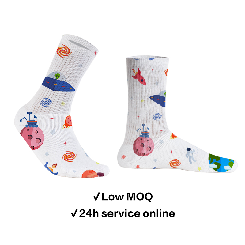 Chaussettes personnalisées avec Logo personnalisé imprimé, en Polyester, Tube blanc vierge, impression 3d par Sublimation, offre spéciale