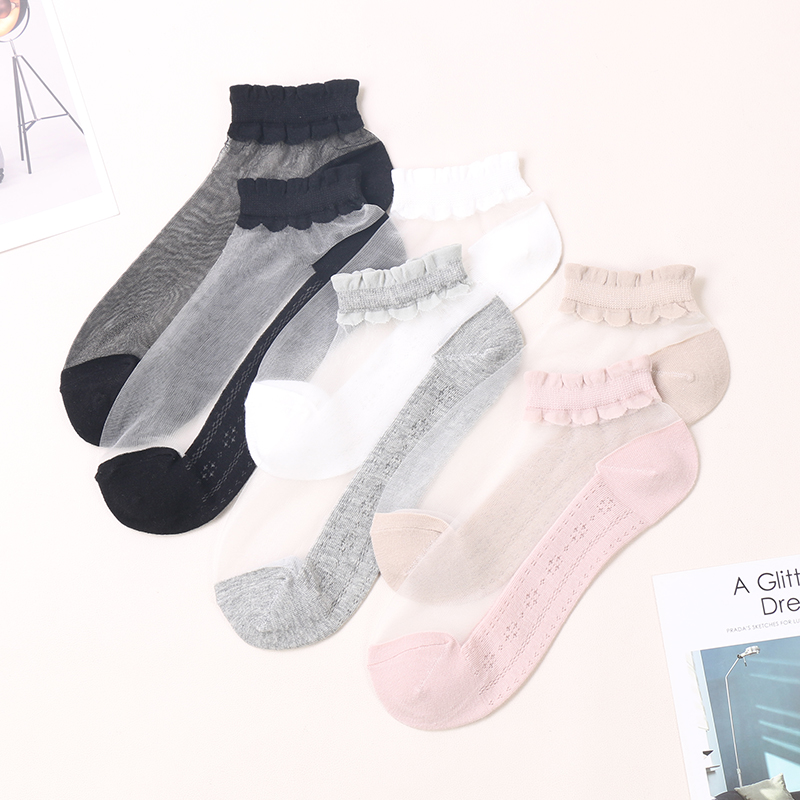 Chaussettes invisibles colorées en soie cristal pour femmes, coupe basse, transparentes, à la mode, offre spéciale d'été