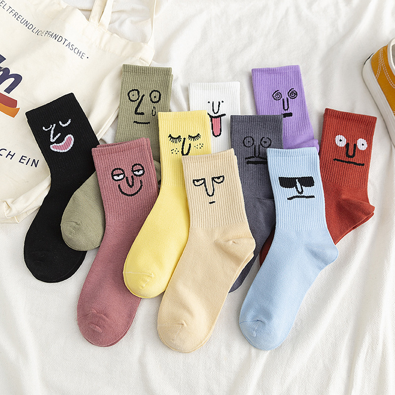 Tube personnalisé mignon automne heureux nouveauté drôle coton Unique sourire équipage chaussettes unisexe