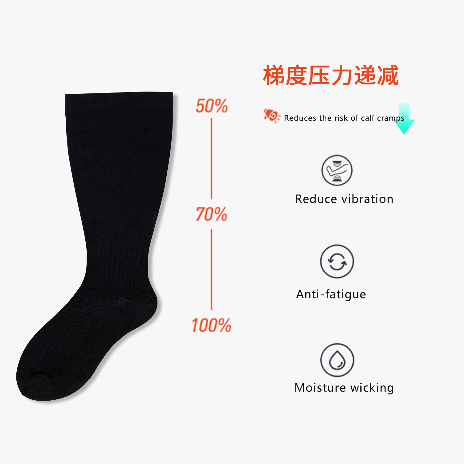 Chaussettes à haute compression de genou de conception personnalisée OEM, chaussettes surdimensionnées de grande taille