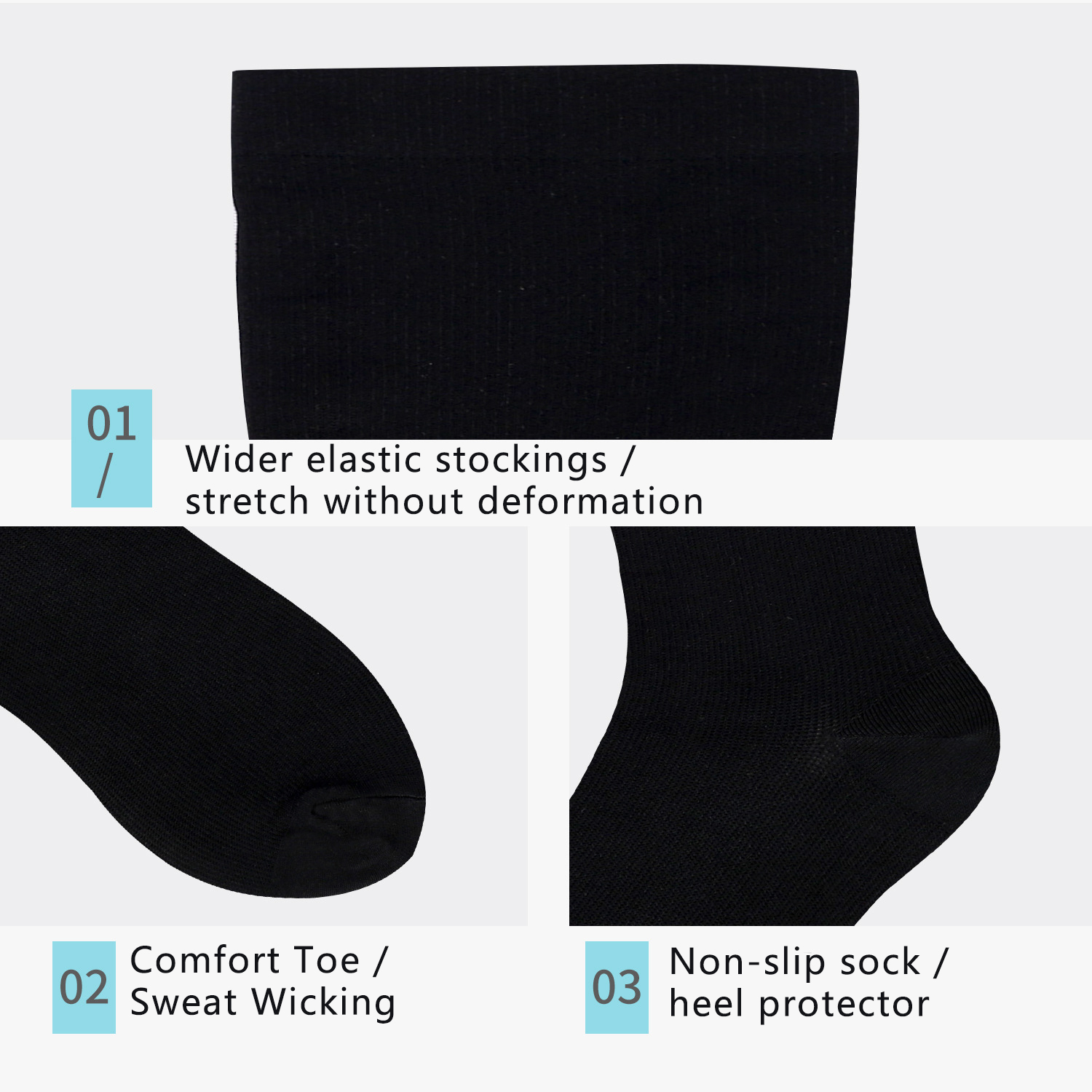 Chaussettes à haute compression de genou de conception personnalisée OEM, chaussettes surdimensionnées de grande taille