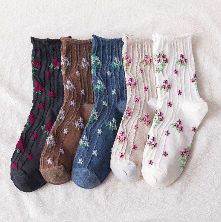 Kawaii chaussettes Style coréen printemps Floral doux fille dames fleur mignon corée femmes coton chaussettes