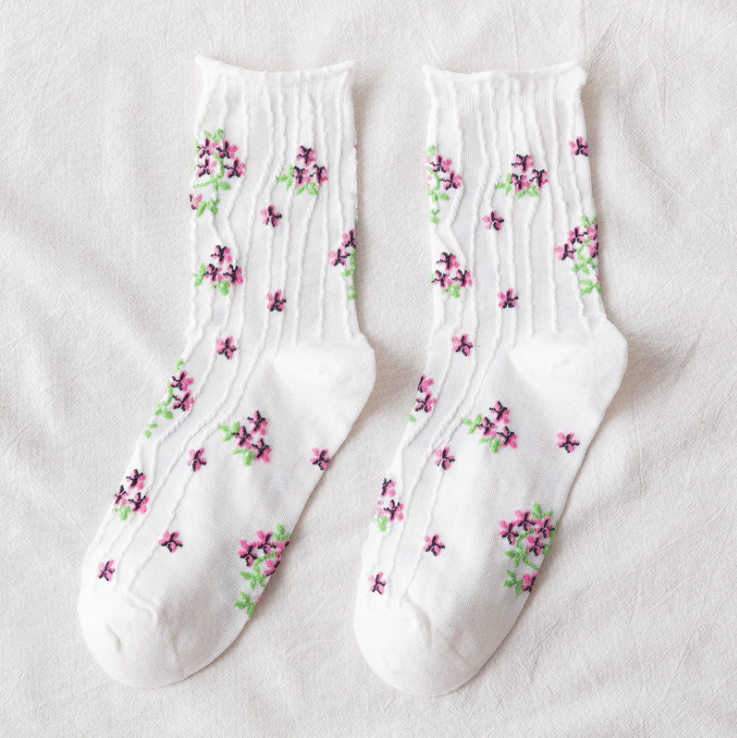 Kawaii chaussettes Style coréen printemps Floral doux fille dames fleur mignon corée femmes coton chaussettes